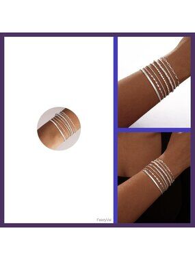 Dainty Silver Plated Chain Bracelet Stack Adjustable Lobster Clasp Women